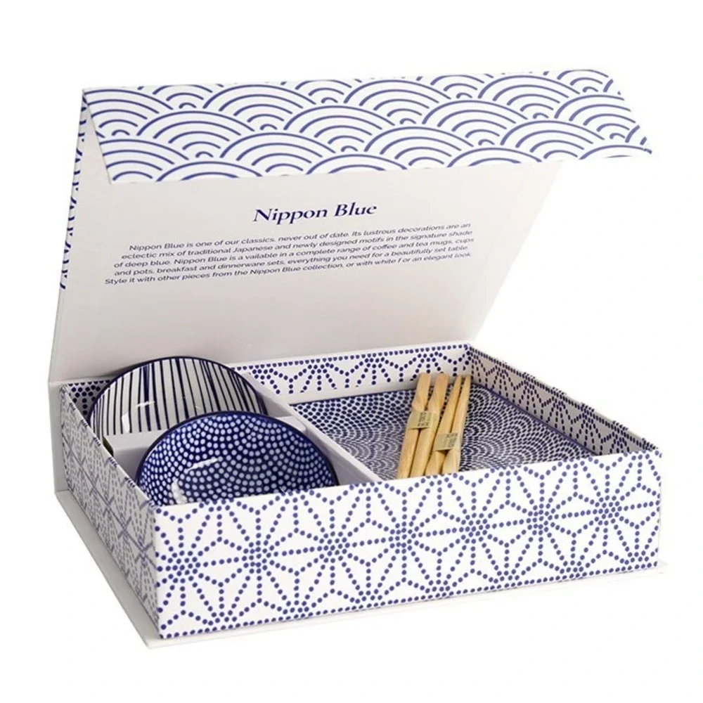 Tokyo Design Studio Sushi Set for 2 Nippon Blue Porcelain Handmade 6 Pcs Giftbox